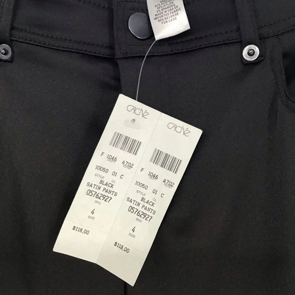 Cache Women’s Satin Pants Black Straight Leg Mid-Rise NWT Size 4 - Picture 4 of 10
